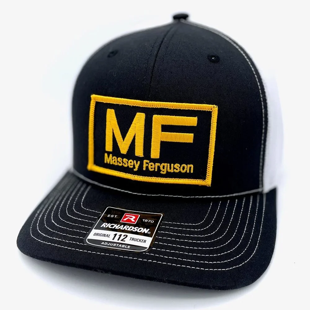 Massey Ferguson Vintage Patch Hat - Black & White Richardson 112 Trucker Cap - Picture 2 of 7